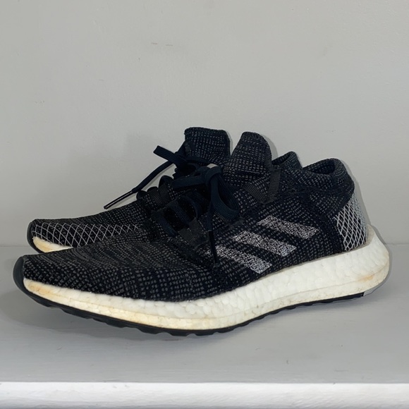 Adidas Unisex Pure Boost Lace Up Sneakers Mesh Black Grey Size 6.5 - Picture 3 of 6